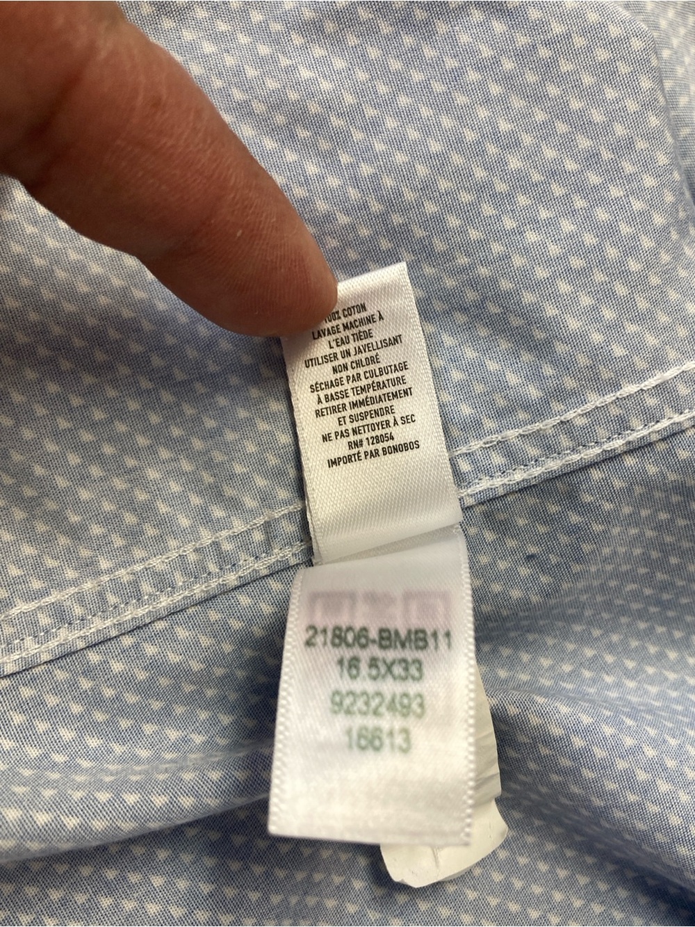 Bonobos Men's Tailored Slim Fit Shirt 16.5/33 Blue Microprint Wrinkle Free - Picture 12 of 16